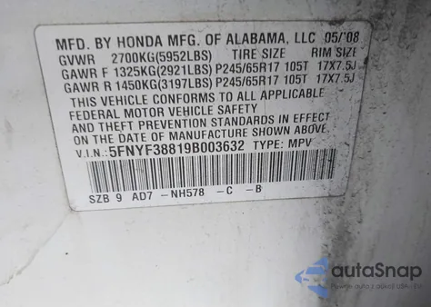 2009 Honda Pilot Touring из США, поврежденный, VIN 5FNYF38819B003632